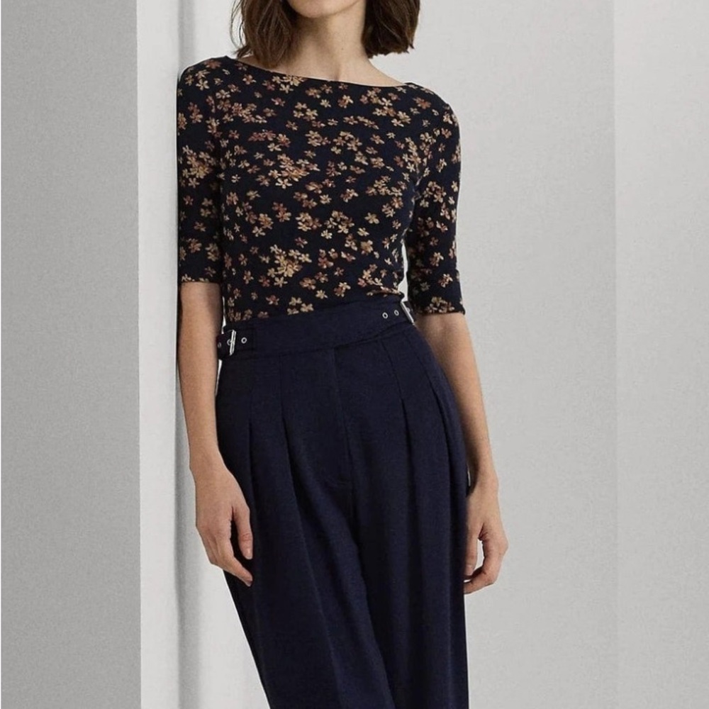 Lauren Ralph Lauren Navy Floral Boatneck T-Shirt